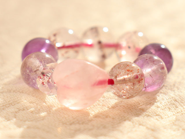 トロレアイト×ハート パープルローズクォーツ アクアマリン スーパーセブン